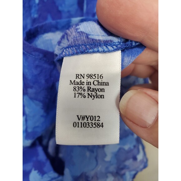 Coldwater Creek Blue Floral Elbow Sleeve Button-Up Tunic Size Large - Picture 6 of 7